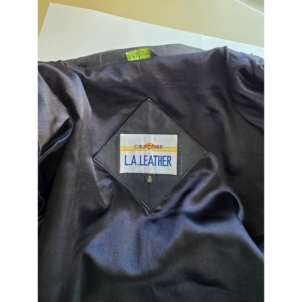 L.A. Leather Blazer Jacket Mens 46 Black Genuine Leather Two Button Coat Vintage - Picture 10 of 10